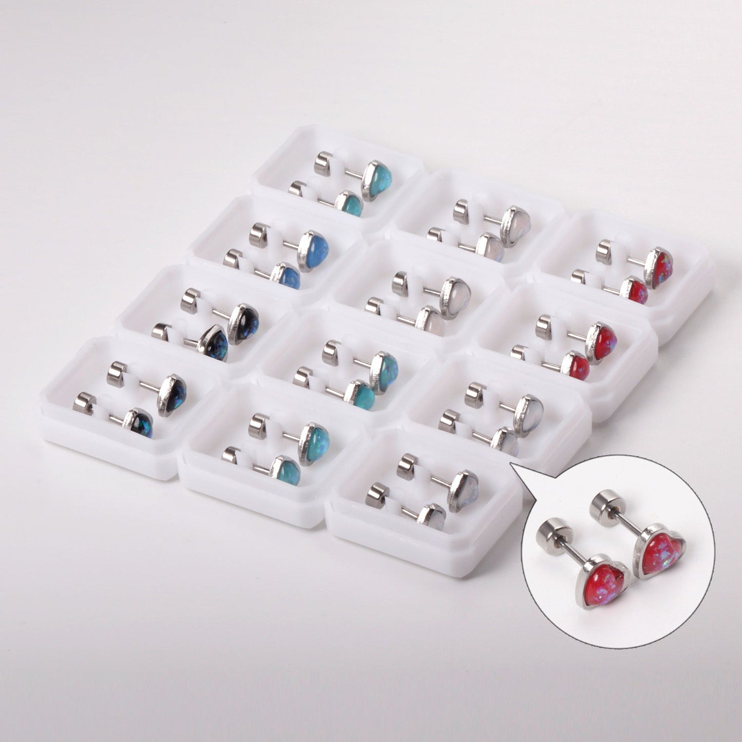 12 pairs steel/golden heart shaped gravel ombre screw back stud earrings