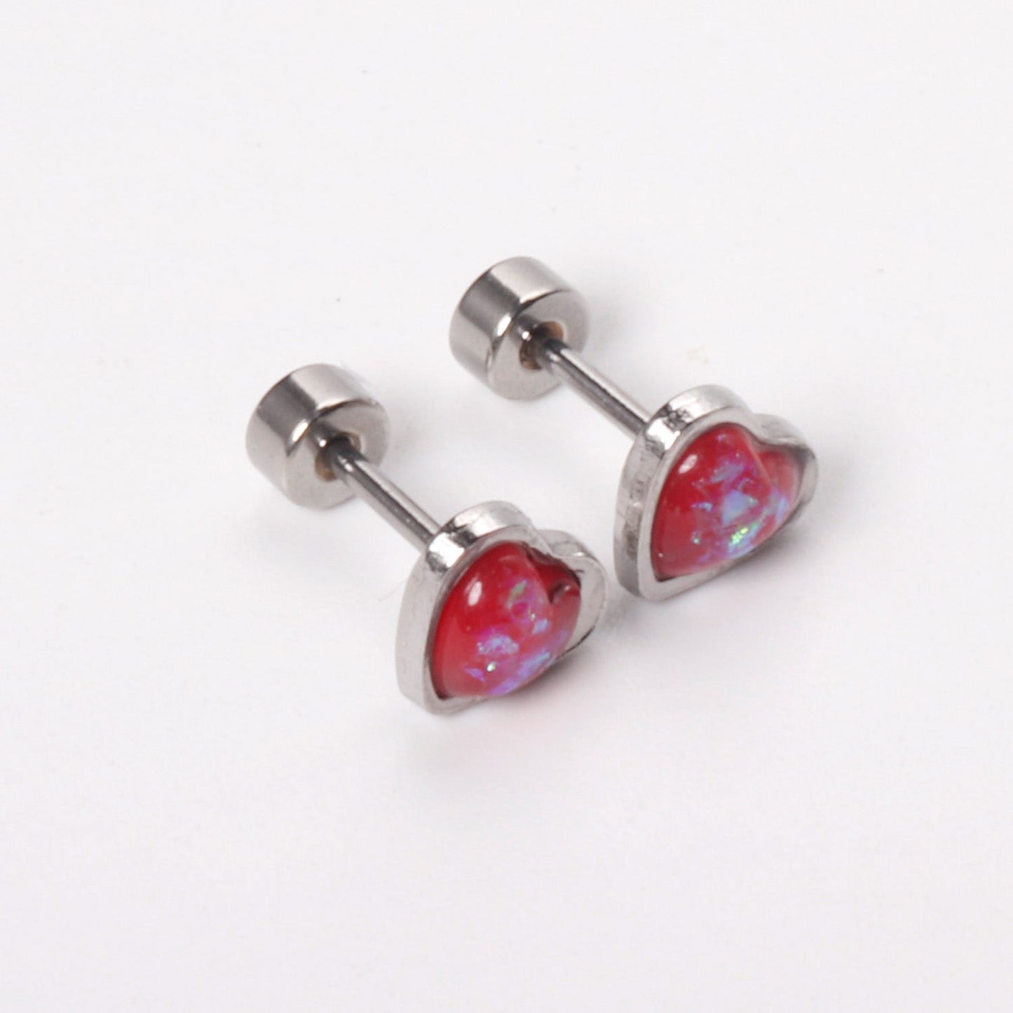 12 pairs steel/golden heart shaped gravel ombre screw back stud earrings