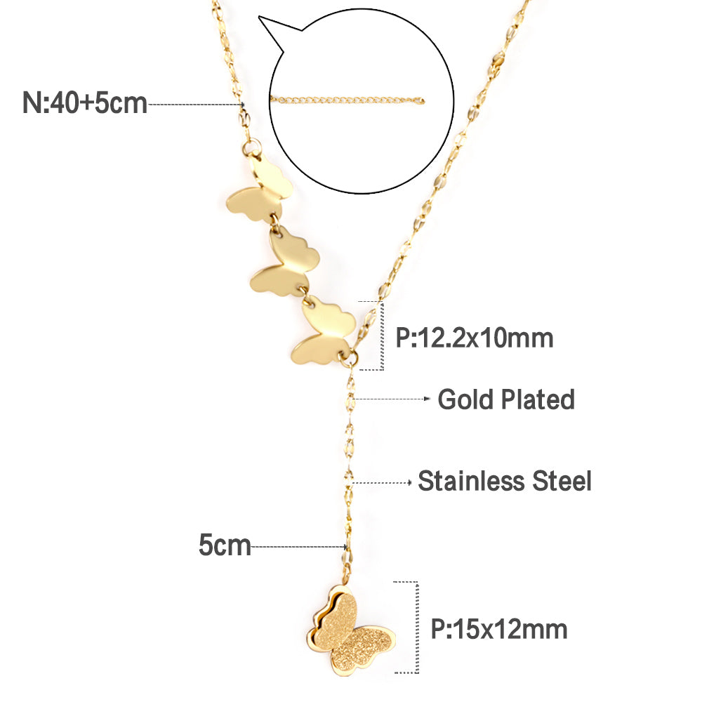 4 Butterfly Accessories Pendant Necklace 40+5cm Gold Color