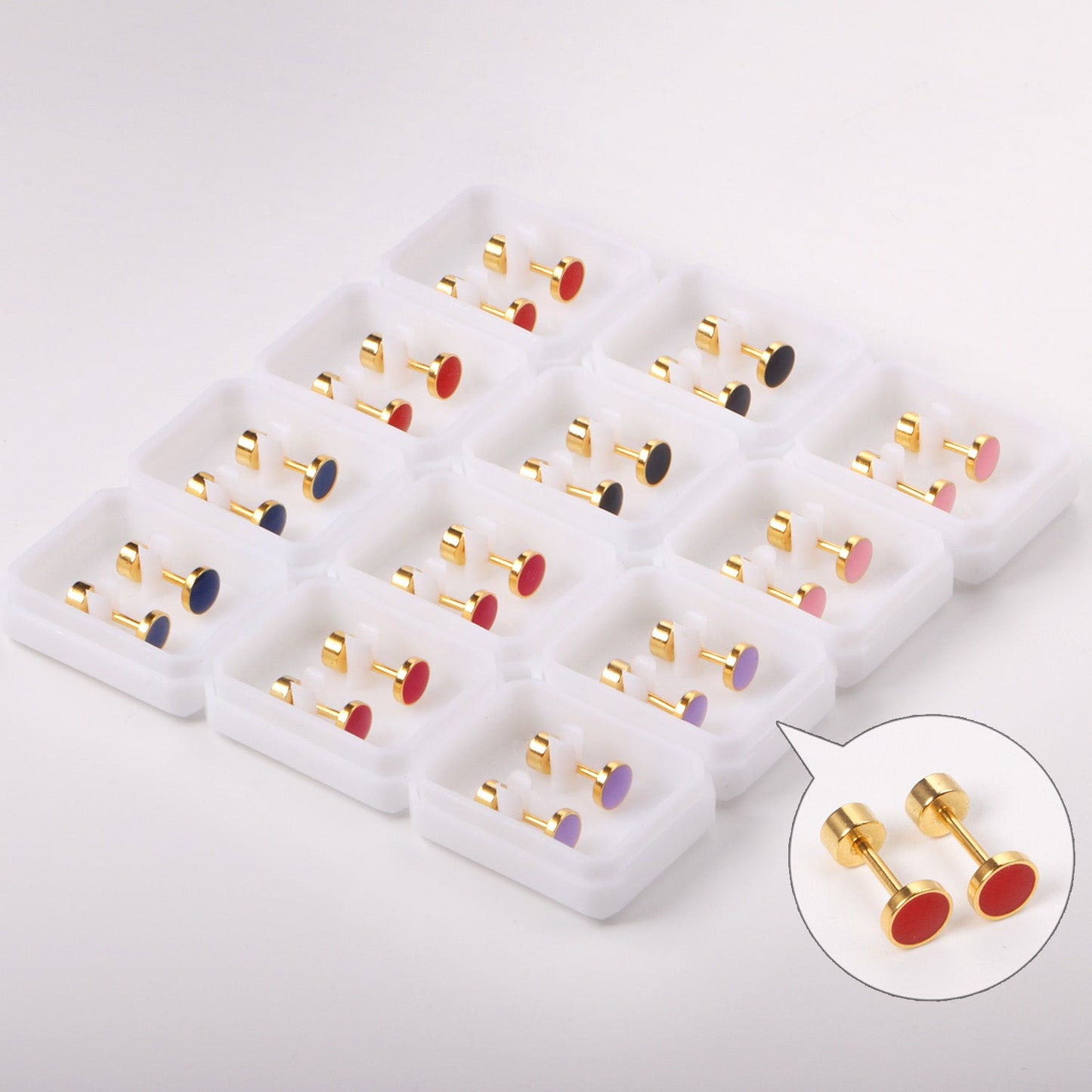 12 pairs 5mm Steel / Goldtone Round Mixed Color Screwback Stud Earrings