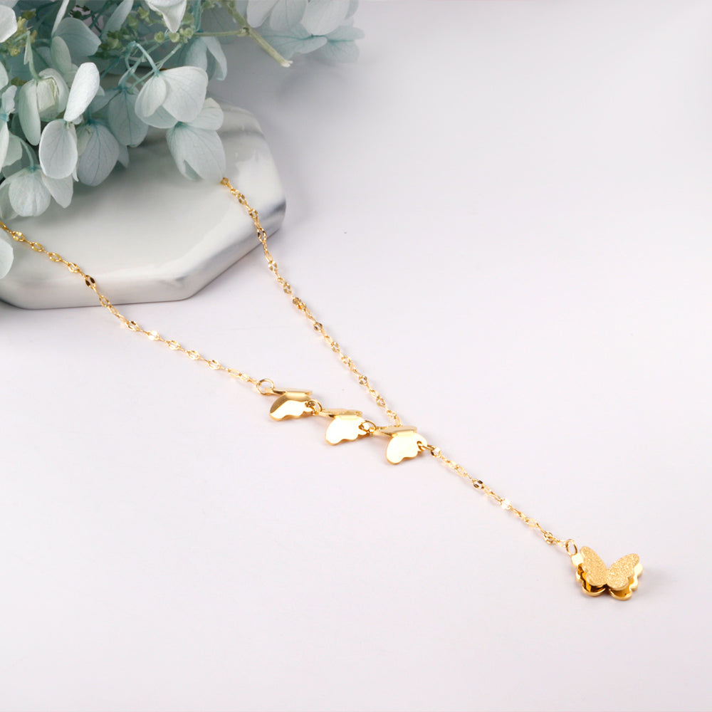 4 Butterfly Accessories Pendant Necklace 40+5cm Gold Color