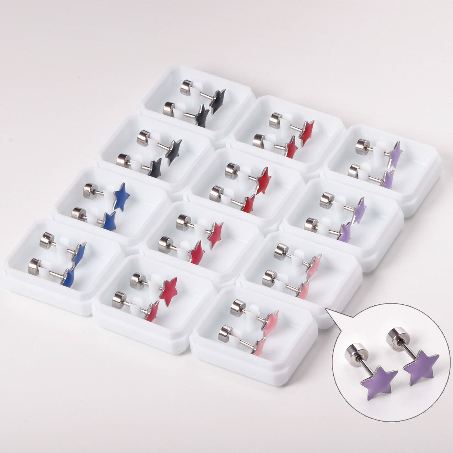 12 pairs steel/golden star ombre screwback stud earrings