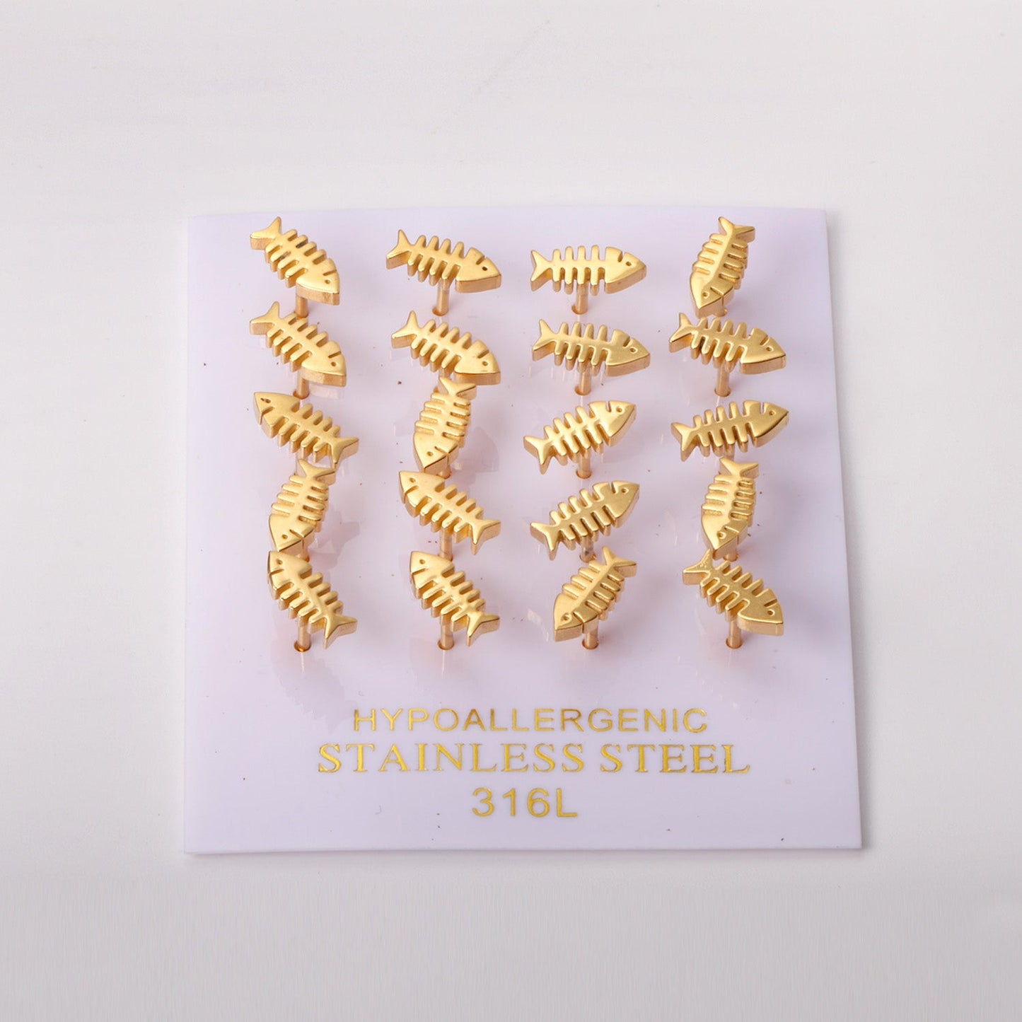 12 pairs steel/gold Cut Fishbone Screwback Earrings without diamonds