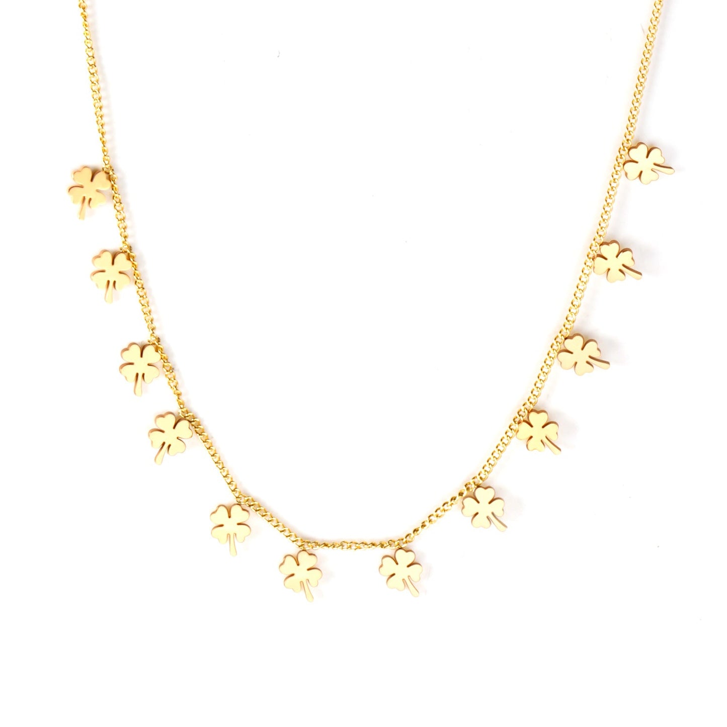 0.3 Side chain 40+5cm welded 12pcs 4.2*5.5mm four-leaf clover necklaces in glossy color
