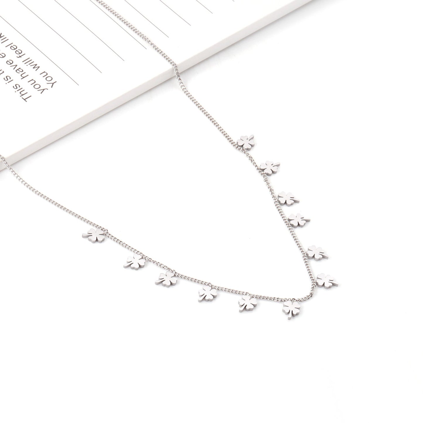 0.3 Side chain 40+5cm welded 12pcs 4.2*5.5mm four-leaf clover necklaces in glossy color