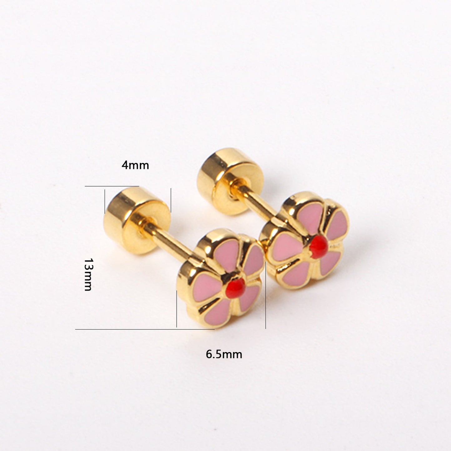 12 pairs 6.5mm Steel / Gold Flower Mixed Color Screwback Stud Earrings