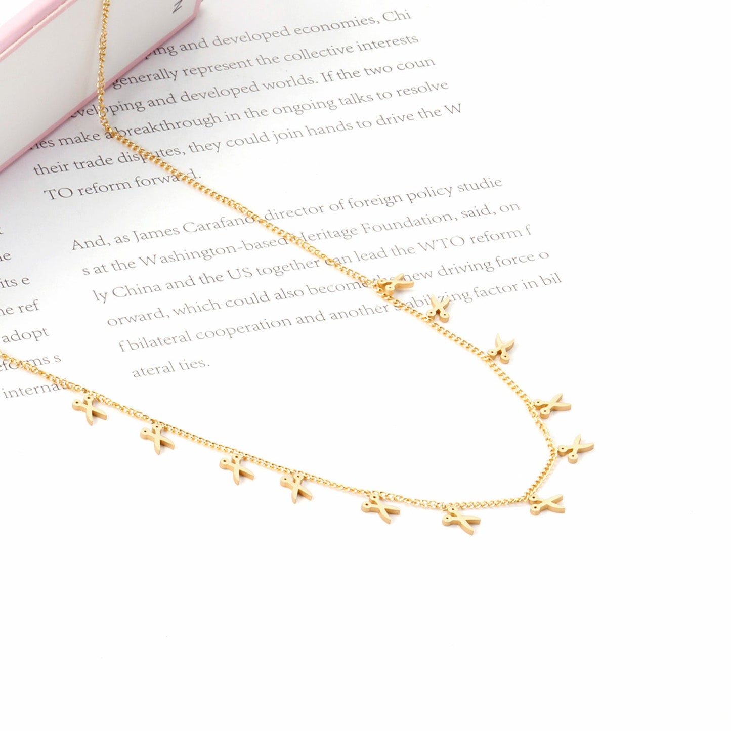 0.3 Side chain 40+5cm welded 12 necklaces with scissors 3.3*4.5mm in glossy finish.