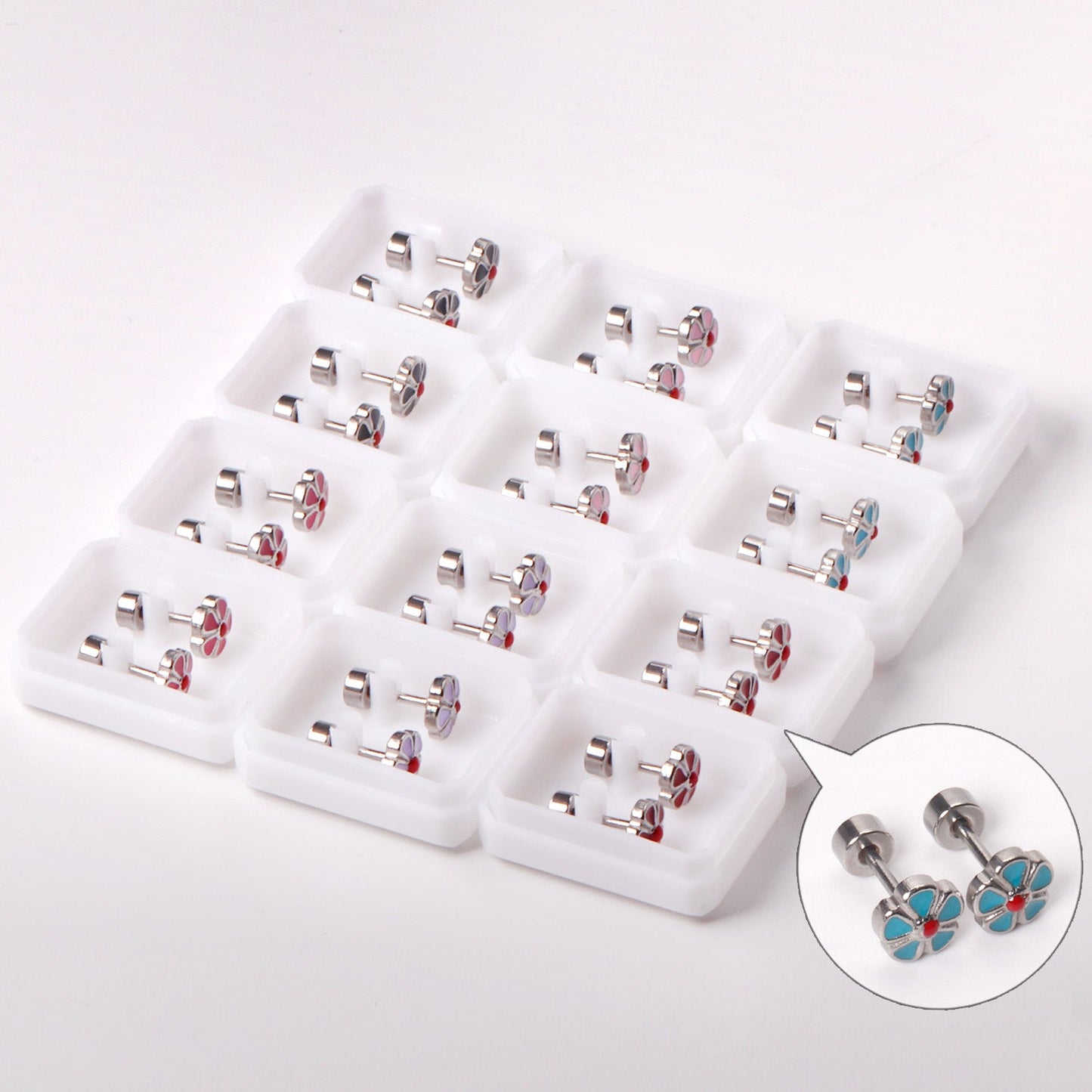 12 pairs 6.5mm Steel / Gold Flower Mixed Color Screwback Stud Earrings