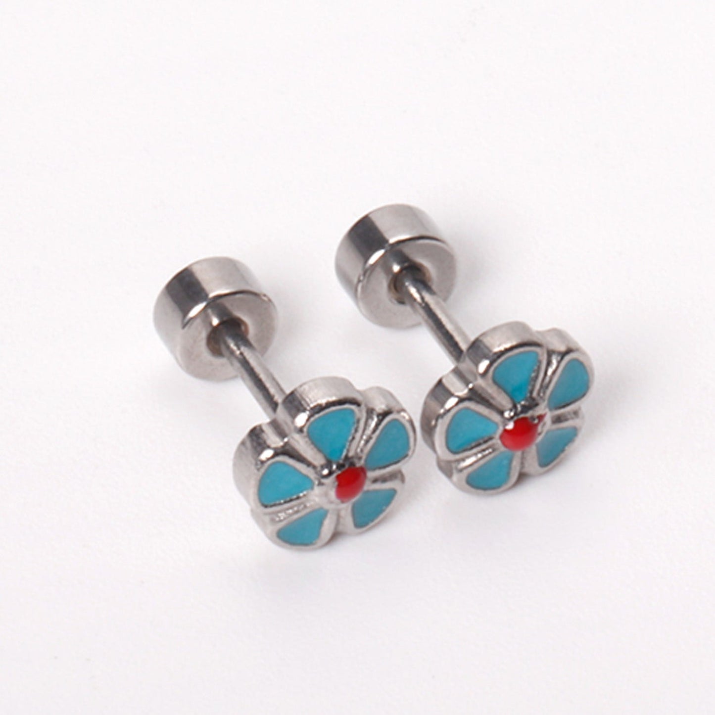 12 pairs 6.5mm Steel / Gold Flower Mixed Color Screwback Stud Earrings