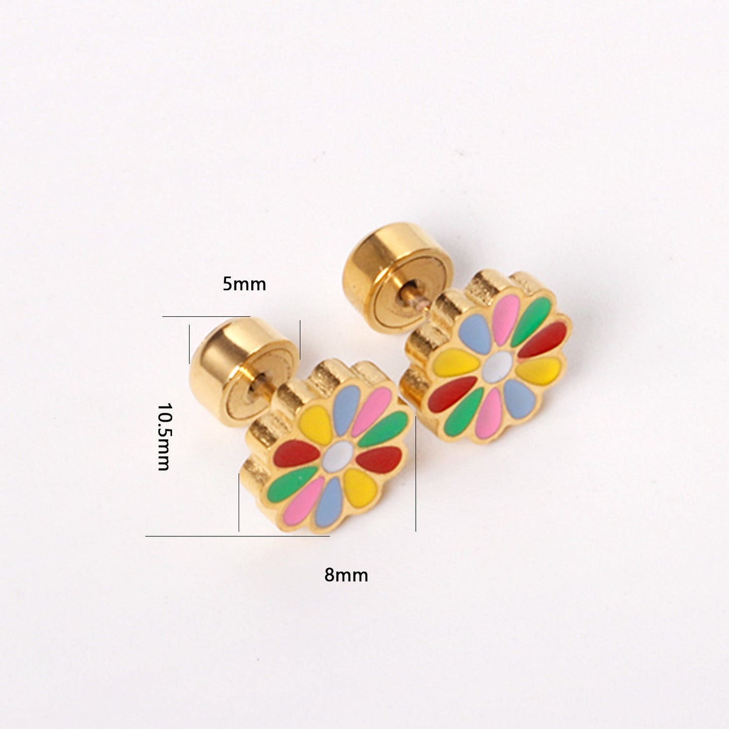 12 pairs 9mm Steel/Golden Flower Colorful/Dark Red Pat Plug Earrings