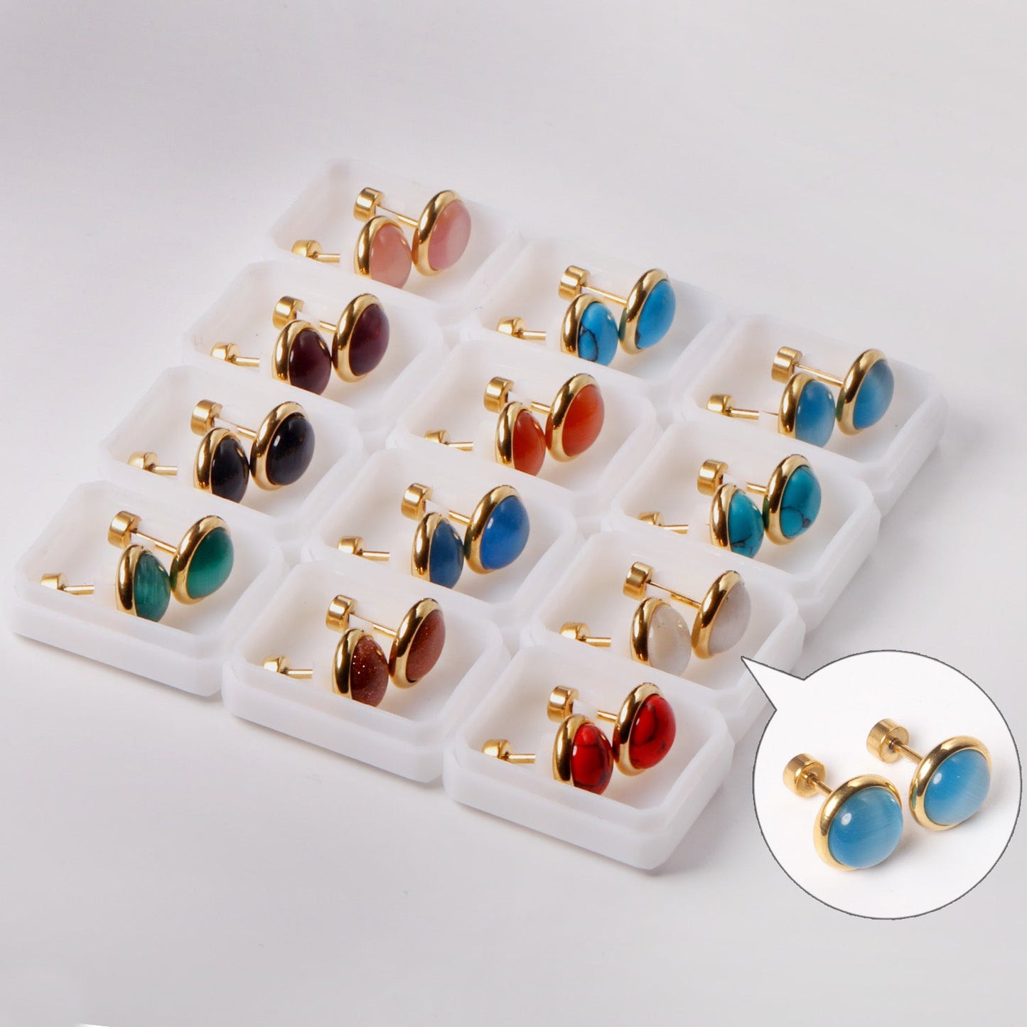 12 pairs 10mm/8mm Steel/Gold Mixed Screw Earrings