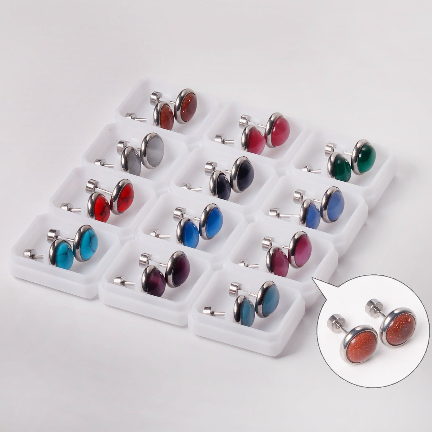 12 pairs 10mm/8mm Steel/Gold Mixed Screw Earrings