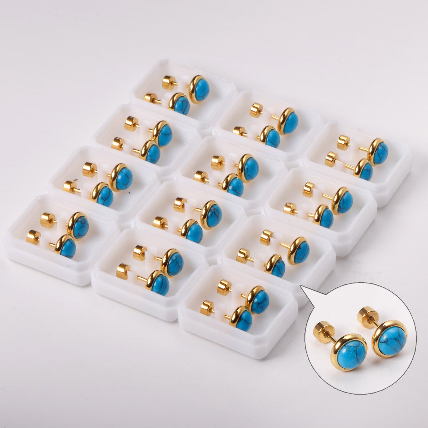 12 pairs 4mm/6mm/8mm Steel Color/Gold Turquoise Screwback Earrings