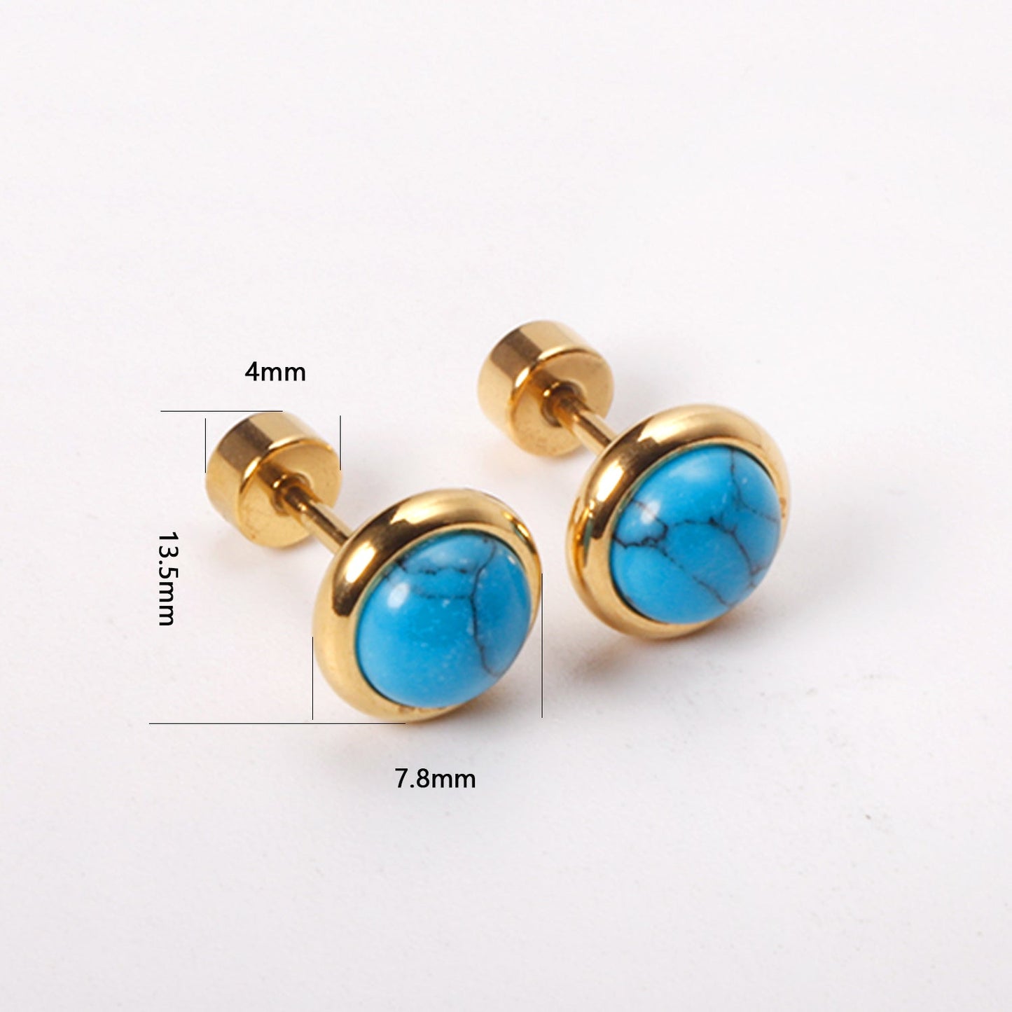 12 pairs 4mm/6mm/8mm Steel Color/Gold Turquoise Screwback Earrings