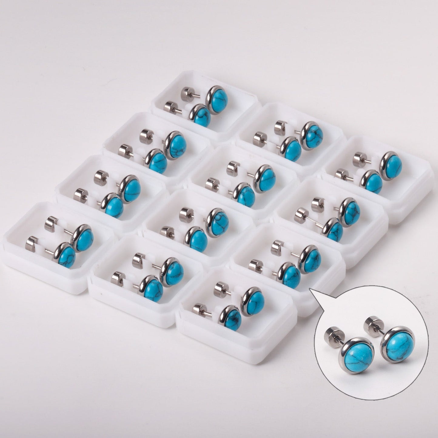 12 pairs 4mm/6mm/8mm Steel Color/Gold Turquoise Screwback Earrings