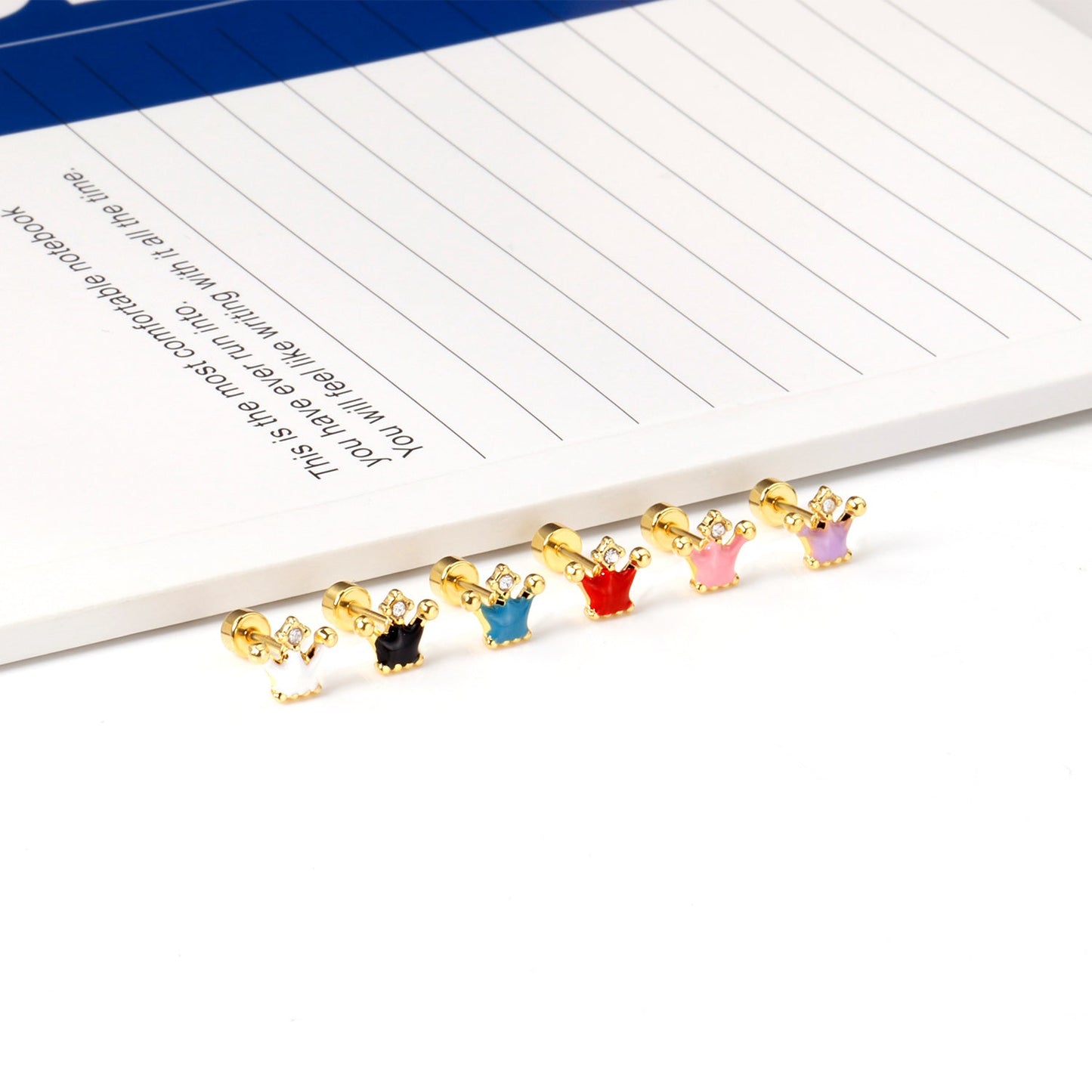 12 pairs 4mm round cake +8*7mm crown mix 6 colors studs steel/golden