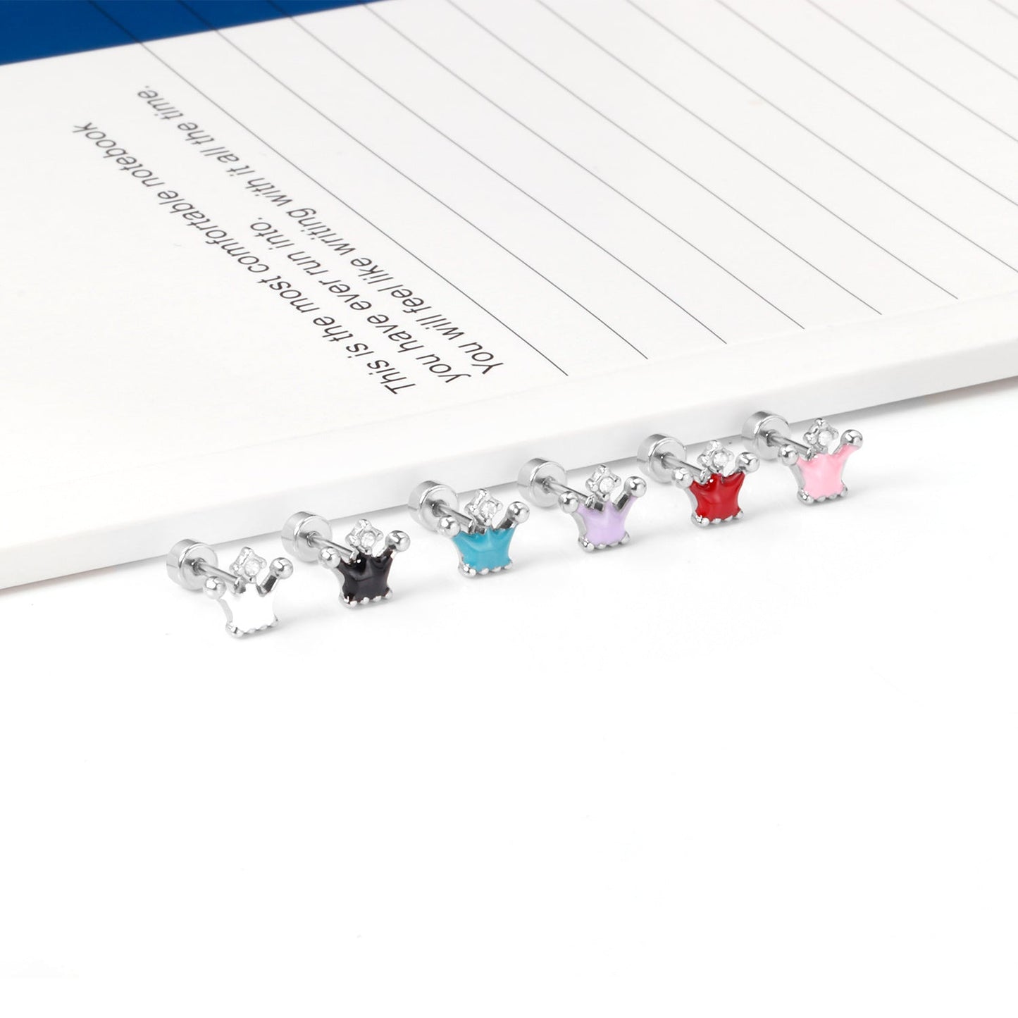 12 pairs 4mm round cake +8*7mm crown mix 6 colors studs steel/golden