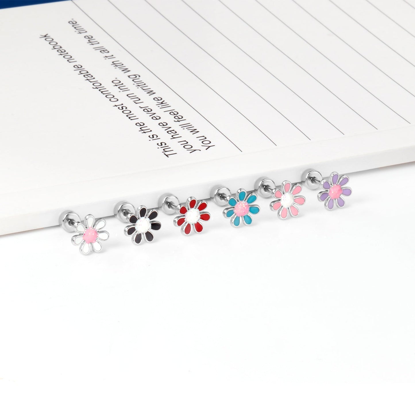 12 pairs of 4mm round cake + 8mm chrysanthemum mix 6 colors set of earrings steel / gold