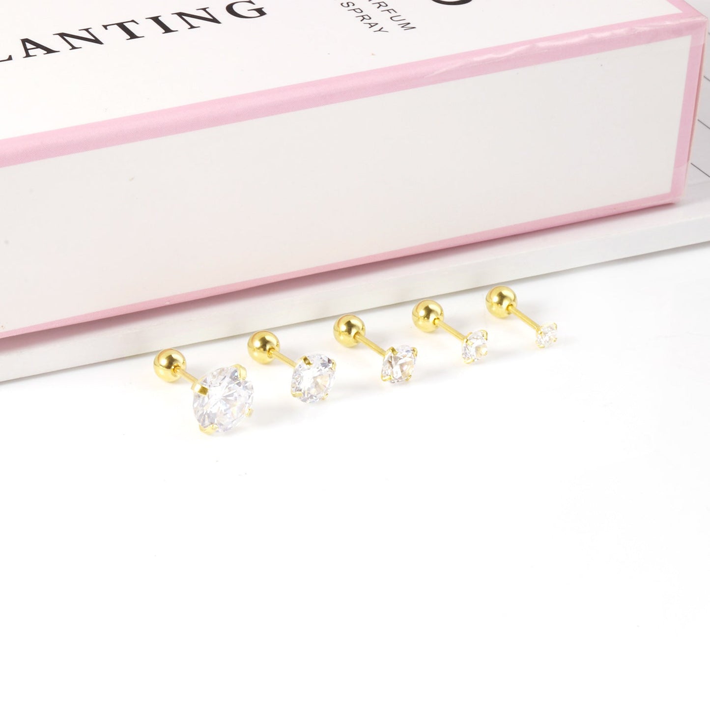 12 pairs 3mm/4mm/5mm/6mm/7mm/8mm gold/steel color four-grip round white diamond screw plugs