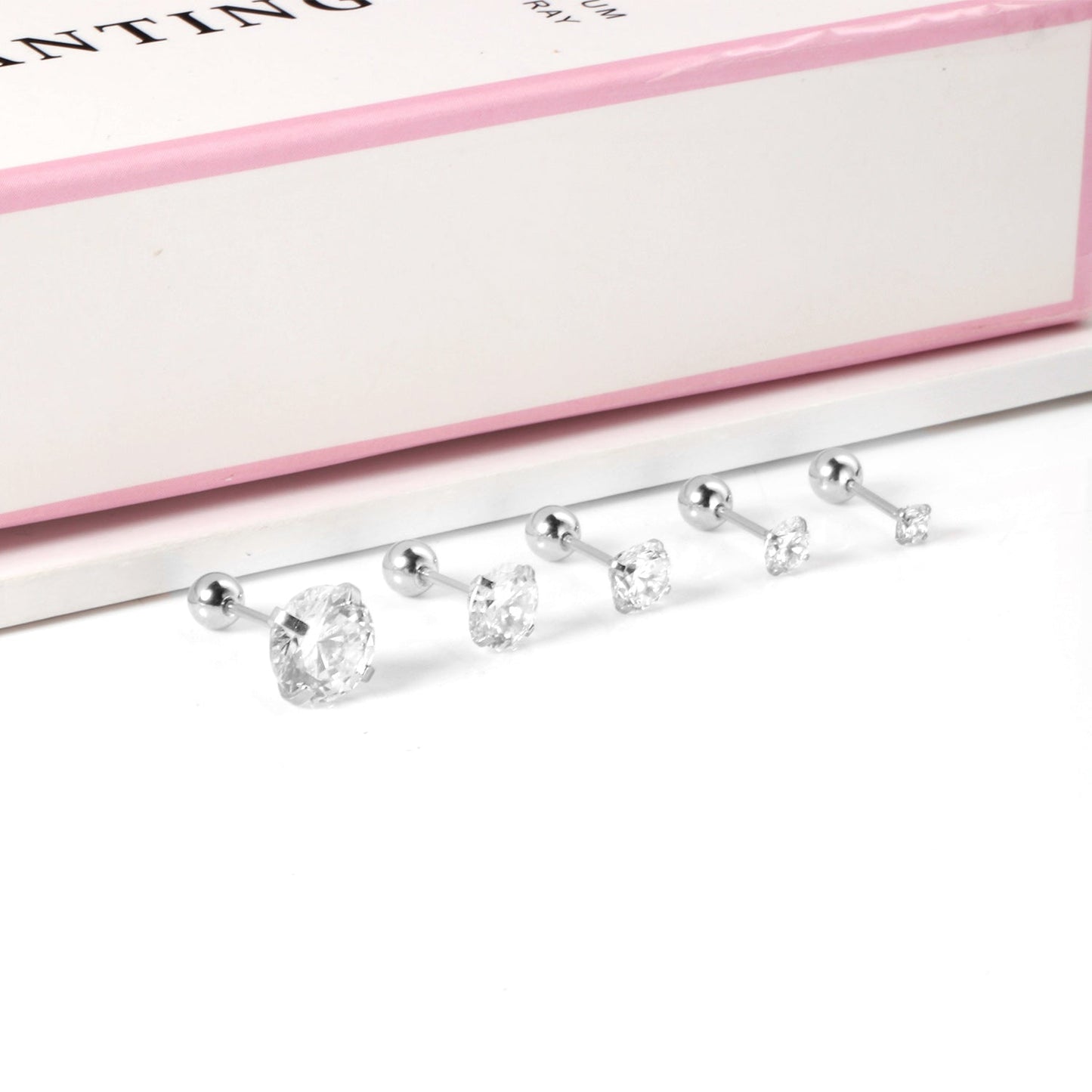 12 pairs 3mm/4mm/5mm/6mm/7mm/8mm gold/steel color four-grip round white diamond screw plugs
