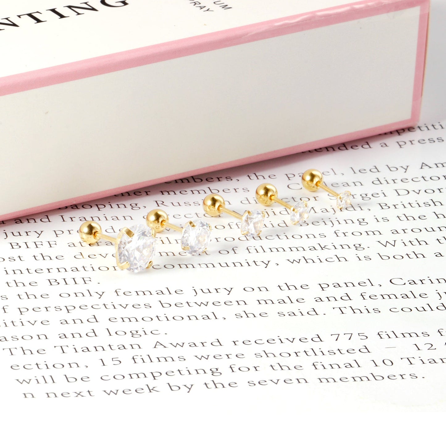 12 pairs 3mm/4mm/5mm/6mm/7mm/8mm gold/steel color four-grip round white diamond screw plugs