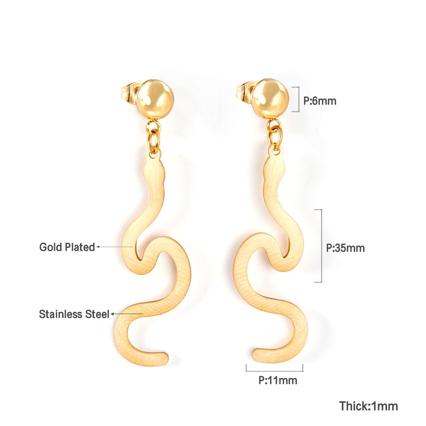 Girls Jewelry Stainless Steel Half Side Steel Ball Brushed Snake Earrings
