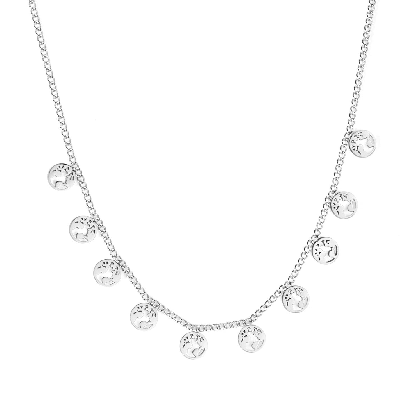0.4 Side chain 40+5cm Necklace with 10 5mm round trees in polished finish