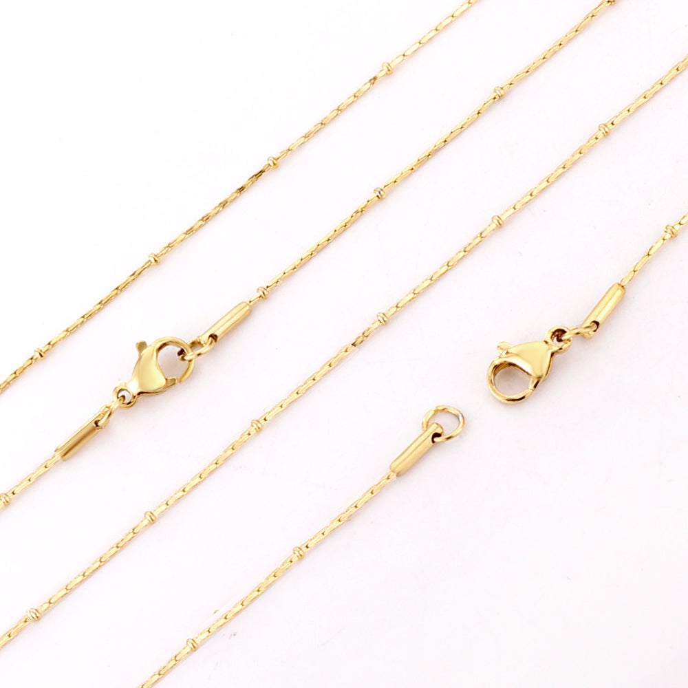 ASON 10pcs/bulk long necklace collar 0.8mm*45cm pendant square clip 2.0 beads matching chain steel color & gold color stainless steel necklace wholesale