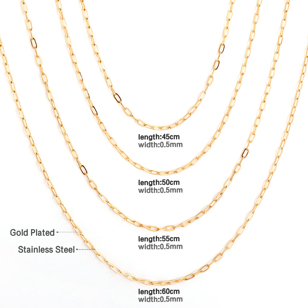 ASON 10pcs/bulk long necklace collar 0.5x2x4.3mm*45cm elongated sweater chain steel color & gold stainless steel necklace wholesale