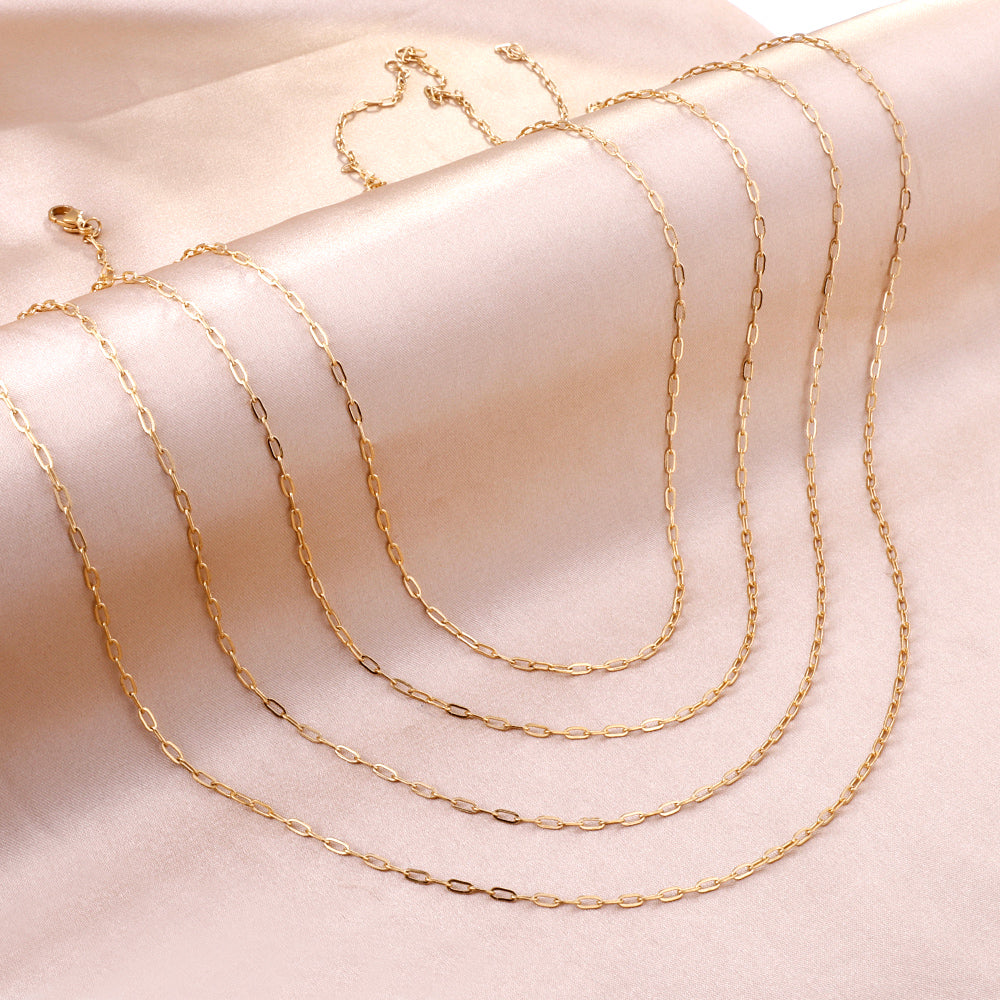 ASON 10pcs/bulk long necklace collar 0.5x2x4.3mm*45cm elongated sweater chain steel color & gold stainless steel necklace wholesale