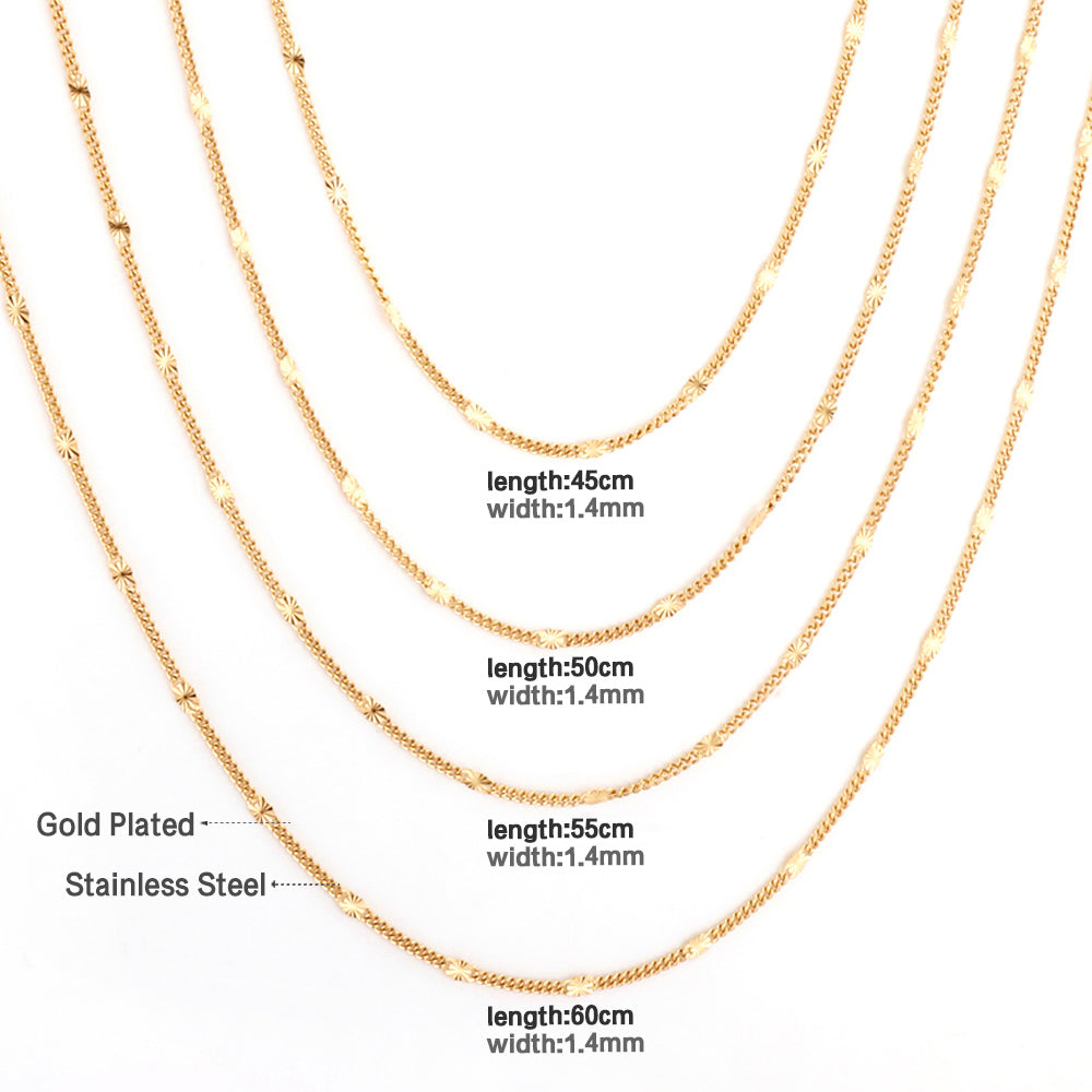 ASON 10pcs/bulk long necklace collar 0.4 wire 1.4mm*45cm side to side sunflower matching chain steel color & gold color stainless steel necklace wholesale