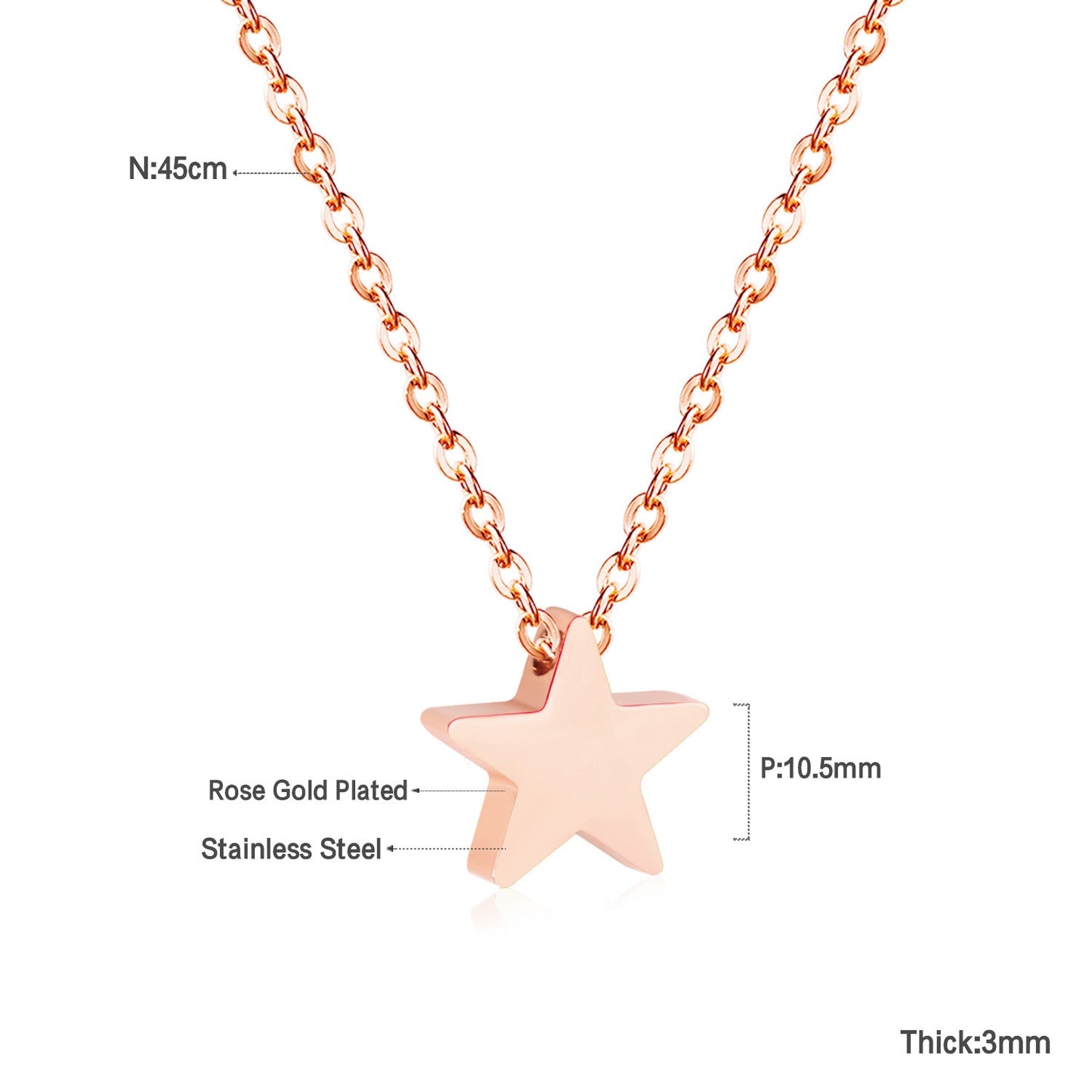 Wholesale Rose Gold & Gold & Steel Glossy Star Pendant Necklace