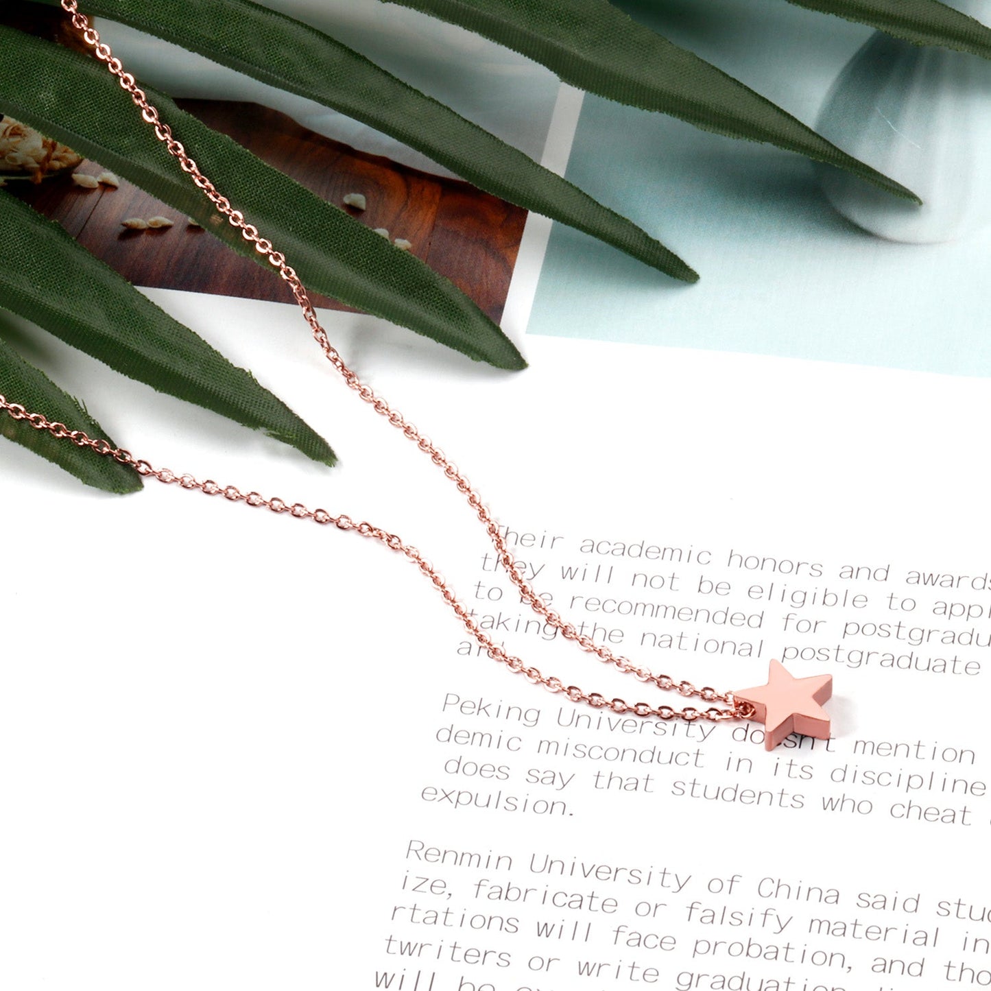 Wholesale Rose Gold & Gold & Steel Glossy Star Pendant Necklace