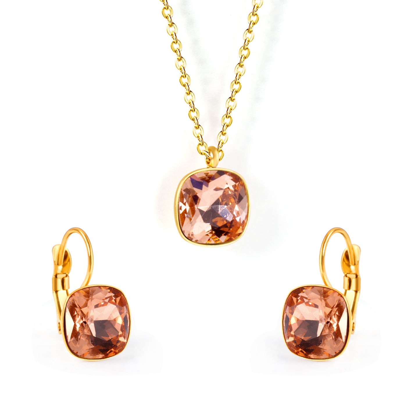 Bridal Jewelry Sets Trendy Style Geomtry Multi-colorful CZ Pendant Necklace Earrings Sets Brinco Party Wholesale
