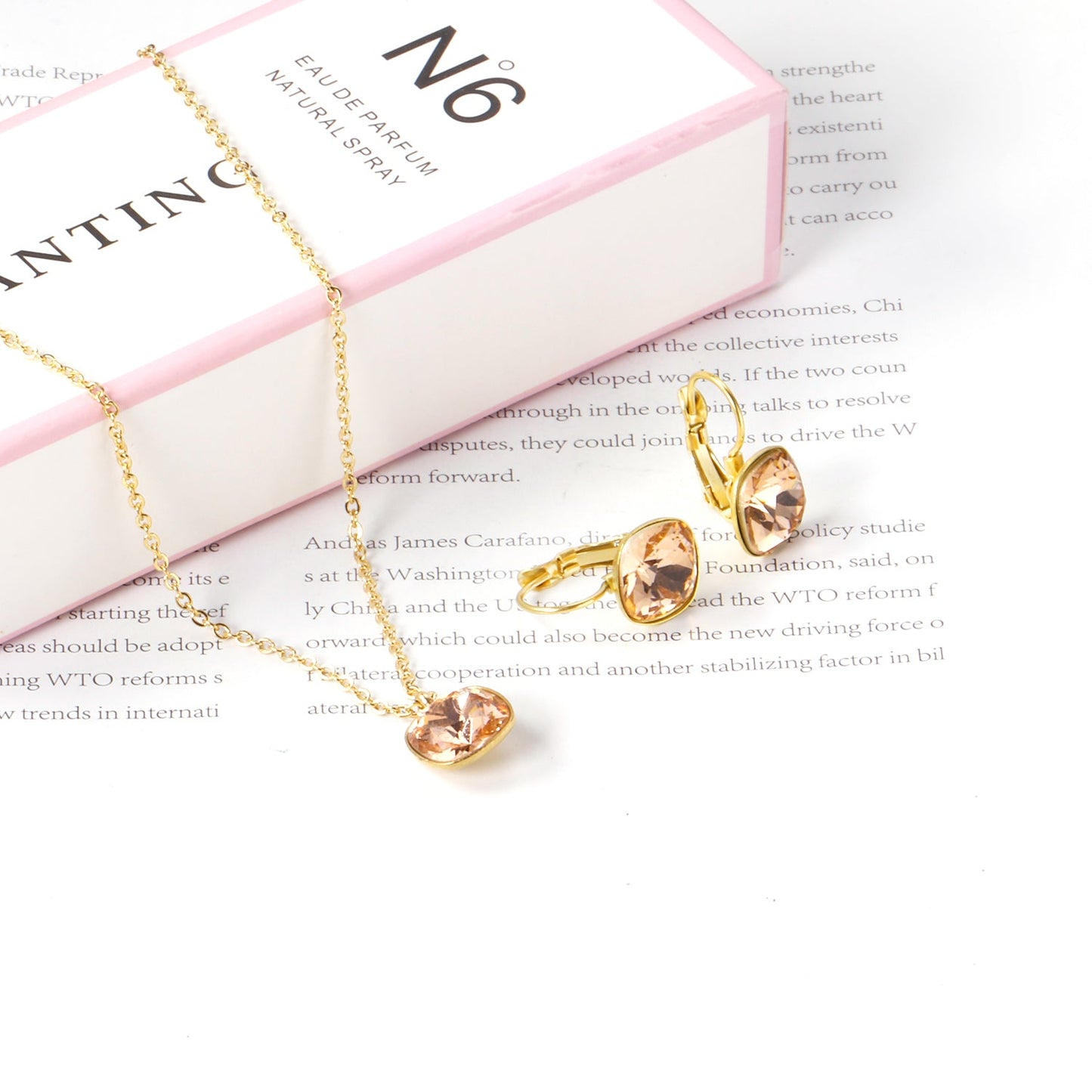 Bridal Jewelry Sets Trendy Style Geomtry Multi-colorful CZ Pendant Necklace Earrings Sets Brinco Party Wholesale