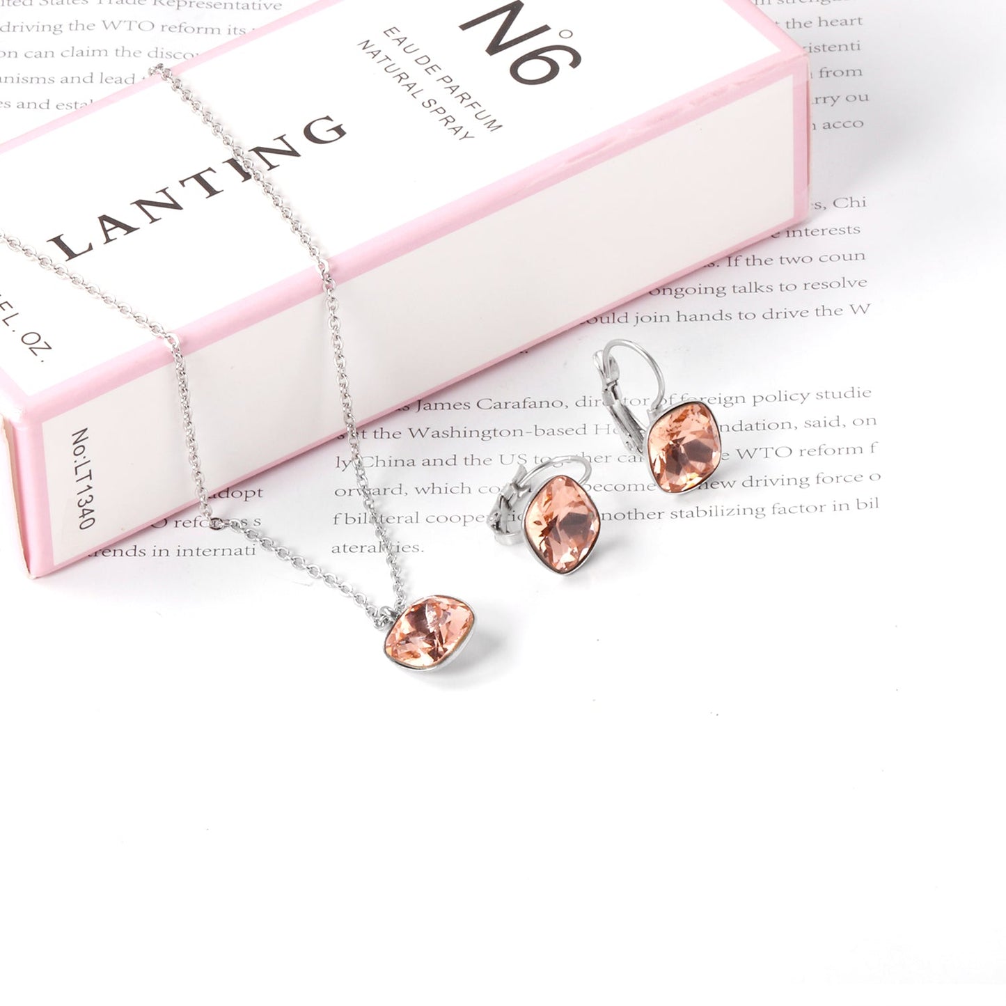 Bridal Jewelry Sets Trendy Style Geomtry Multi-colorful CZ Pendant Necklace Earrings Sets Brinco Party Wholesale