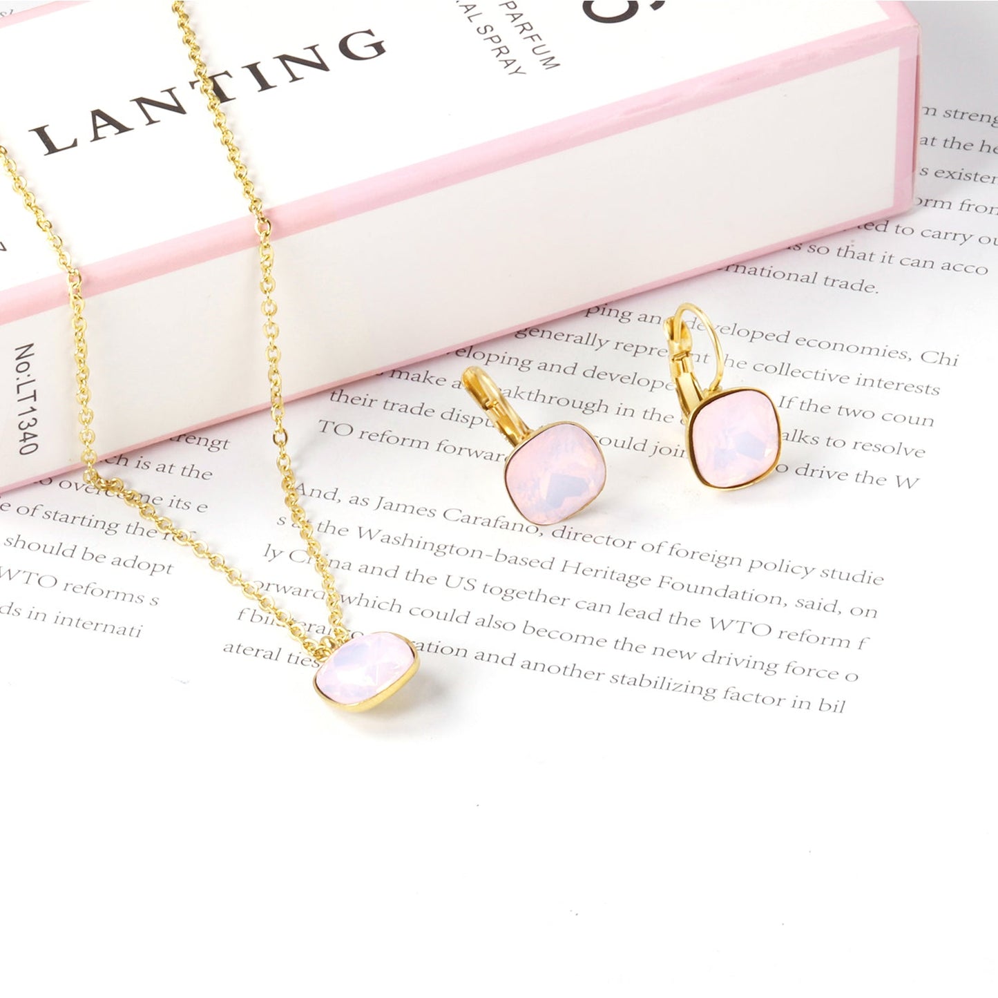 Bridal Jewelry Sets Trendy Style Geomtry Multi-colorful CZ Pendant Necklace Earrings Sets Brinco Party Wholesale