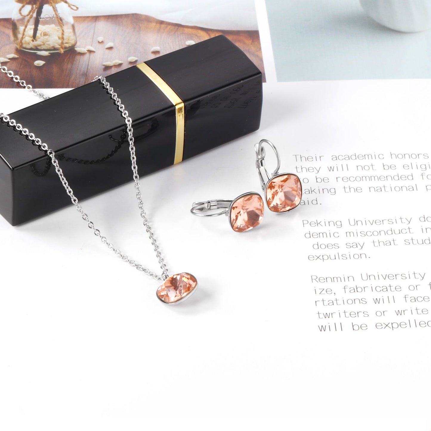 Bridal Jewelry Sets Trendy Style Geomtry Multi-colorful CZ Pendant Necklace Earrings Sets Brinco Party Wholesale