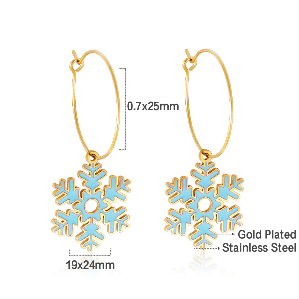 Fashion Stainless Steel Snowflake-shaped Enamel Girls Kids Jewelry Earrings