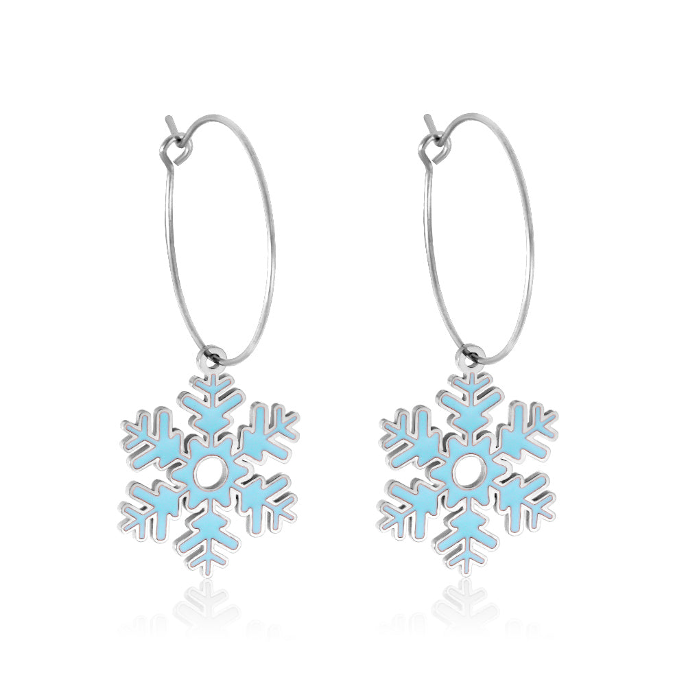 Fashion Stainless Steel Snowflake-shaped Enamel Girls Kids Jewelry Earrings