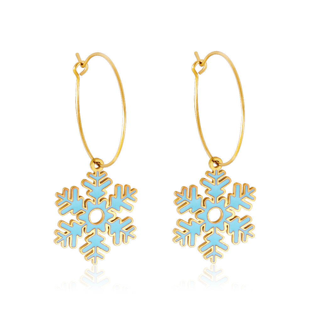 Fashion Stainless Steel Snowflake-shaped Enamel Girls Kids Jewelry Earrings