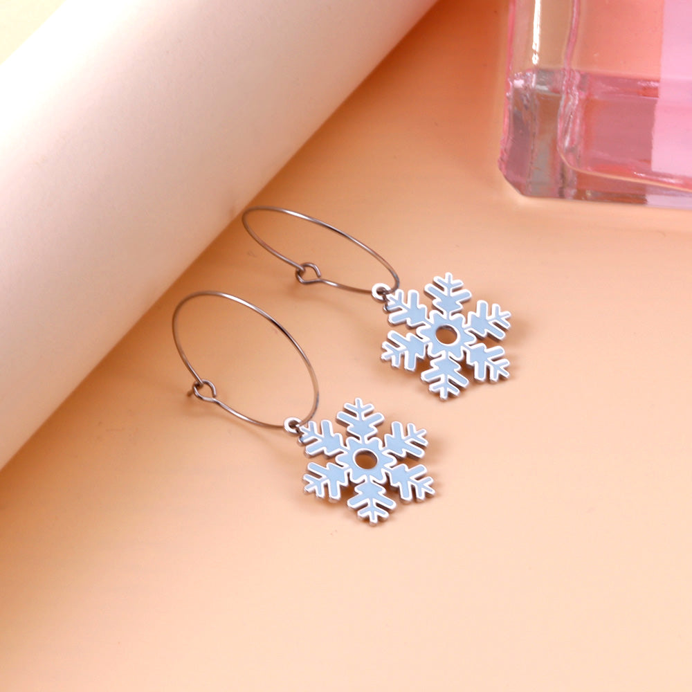 Fashion Stainless Steel Snowflake-shaped Enamel Girls Kids Jewelry Earrings