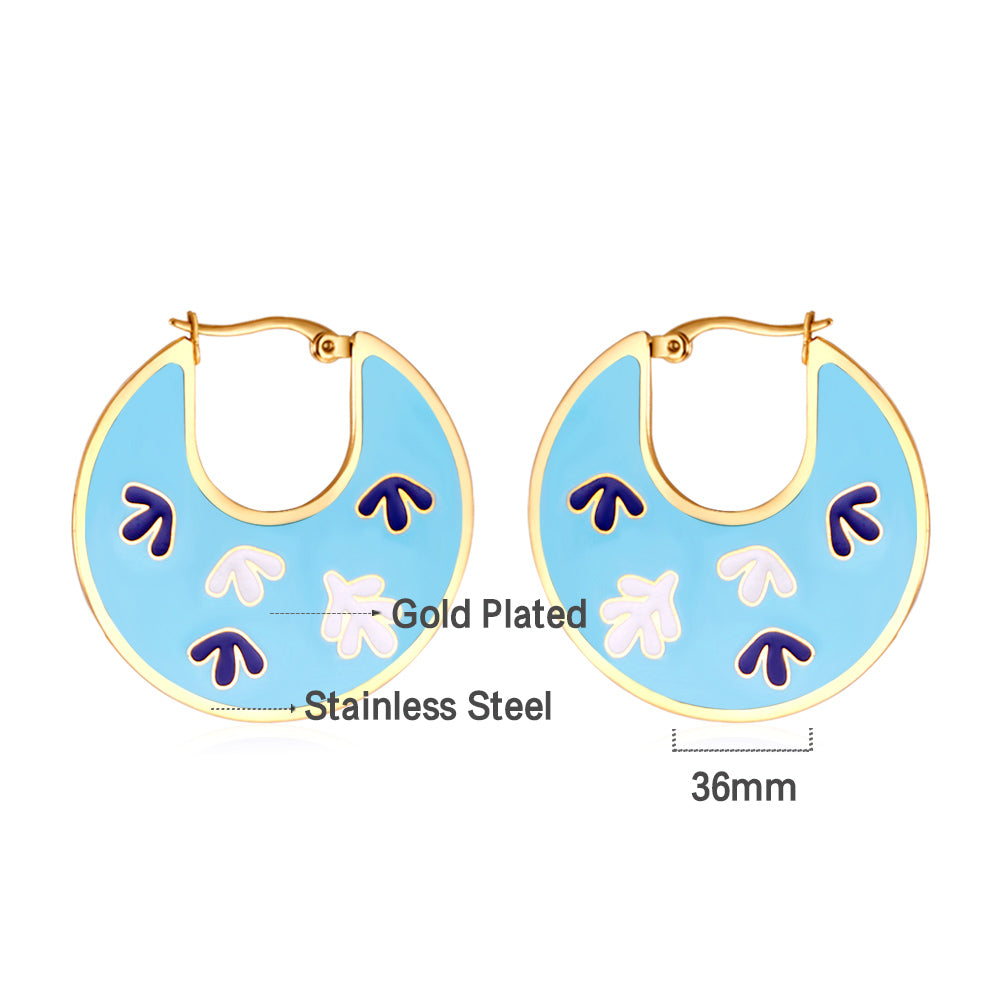 Fashion Leaves Irregular Lake Blue Drop Oil Enamel Girls Kids Jewelry Earrings
