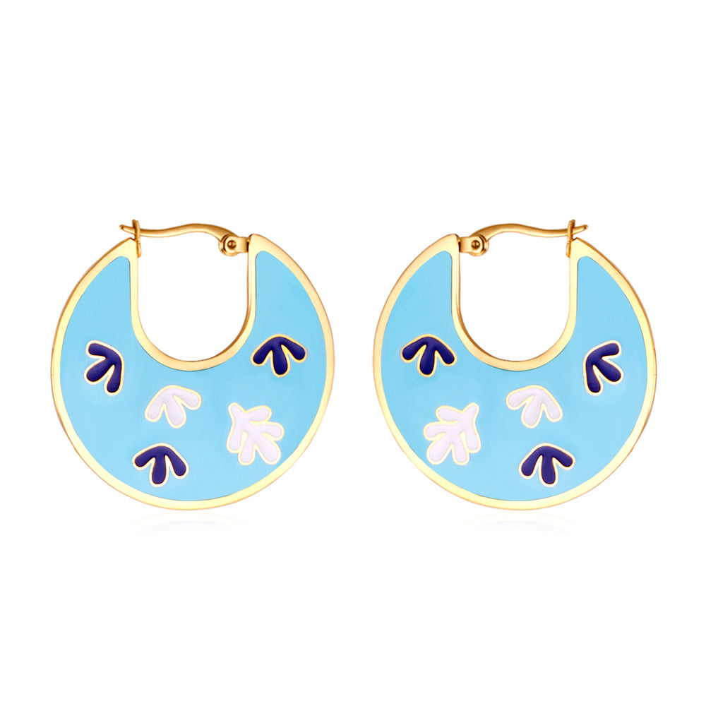 Fashion Leaves Irregular Lake Blue Drop Oil Enamel Girls Kids Jewelry Earrings