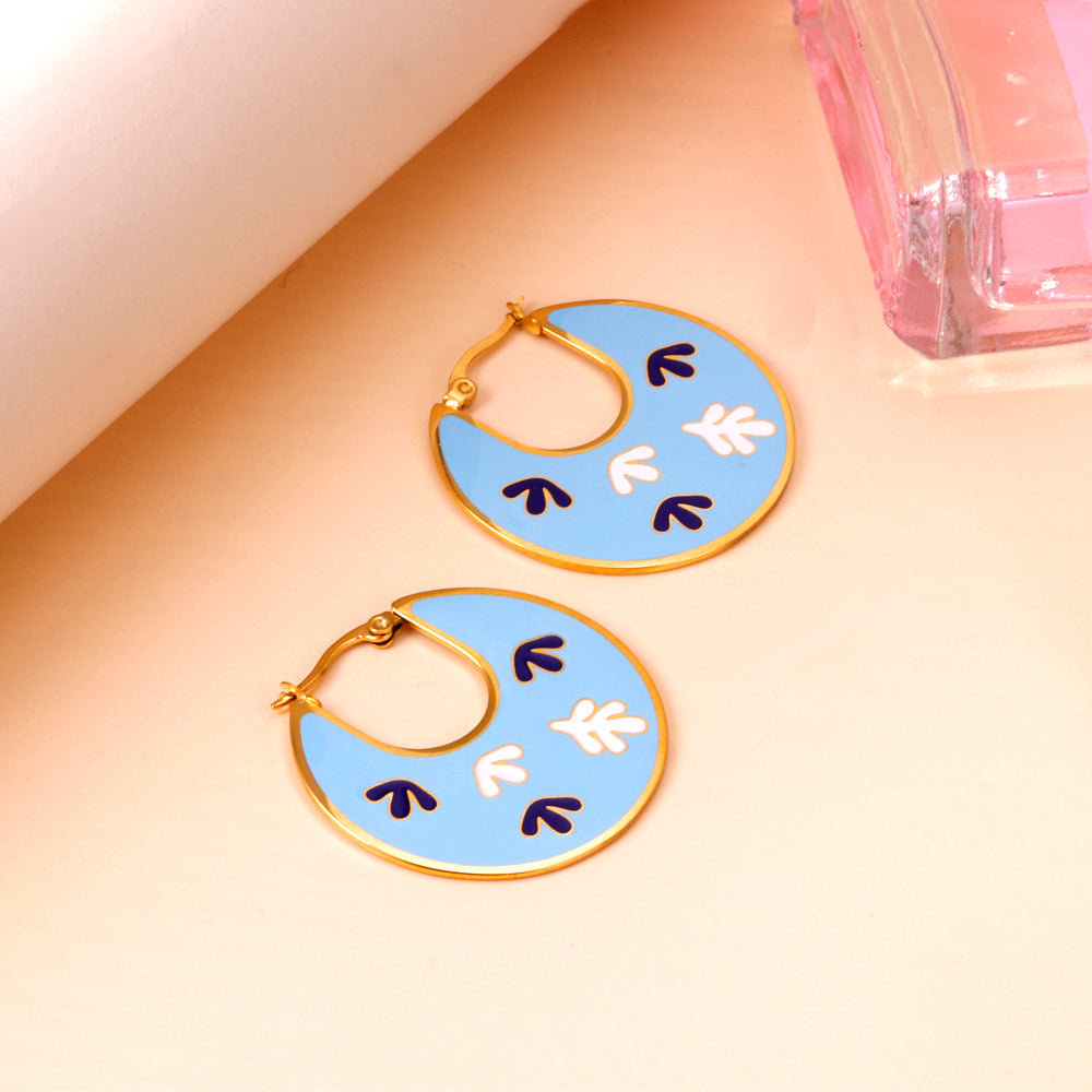 Fashion Leaves Irregular Lake Blue Drop Oil Enamel Girls Kids Jewelry Earrings