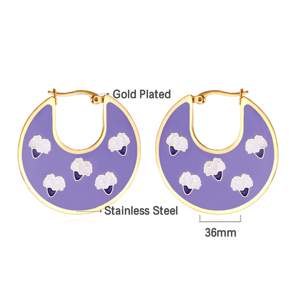 Carnation Irregular Dark Green And Purple Drop Oil Enamel Girls Kids Jewelry Earrings