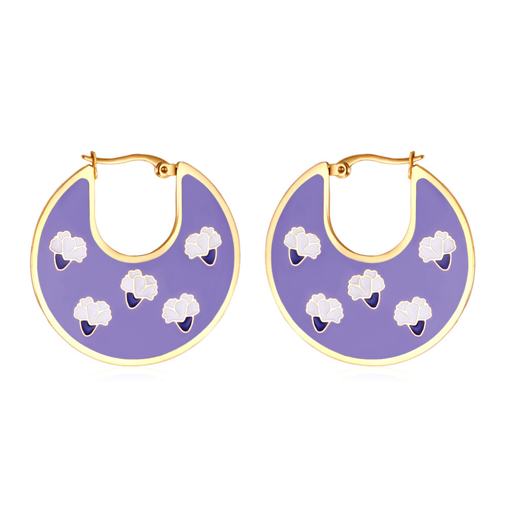 Carnation Irregular Dark Green And Purple Drop Oil Enamel Girls Kids Jewelry Earrings