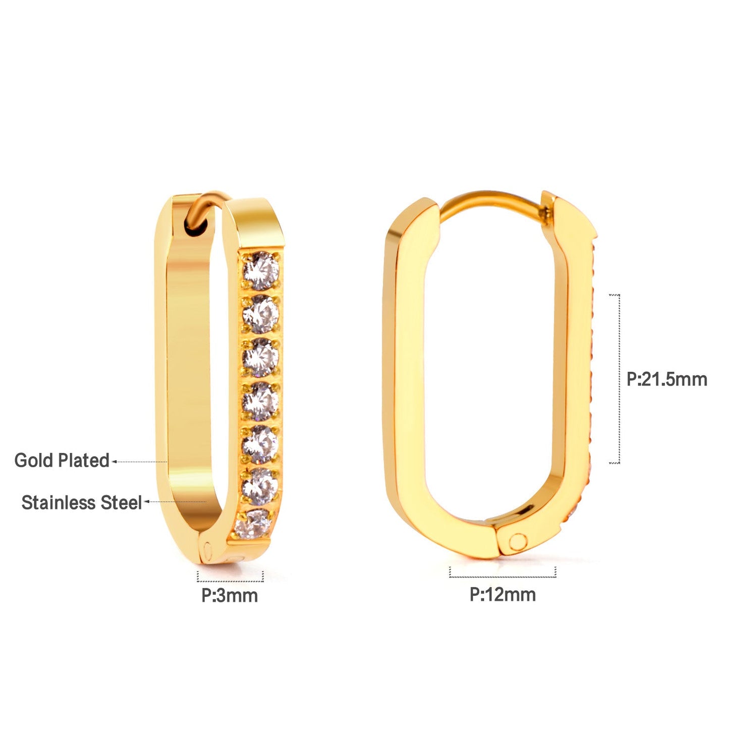 Rectangular Round Earrings with Diamonds 12*21.5mm