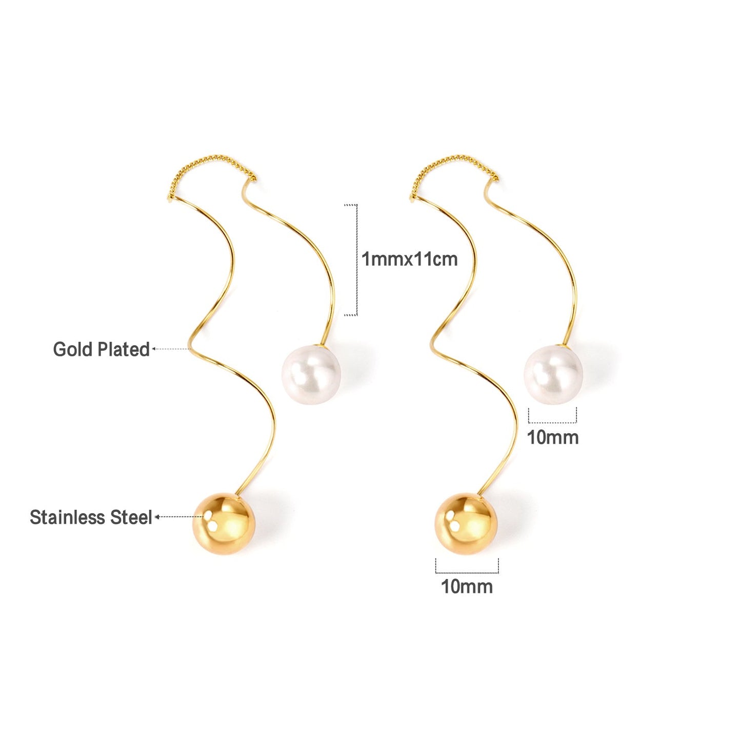 10mm steel beads + 10mm pearl stud earrings