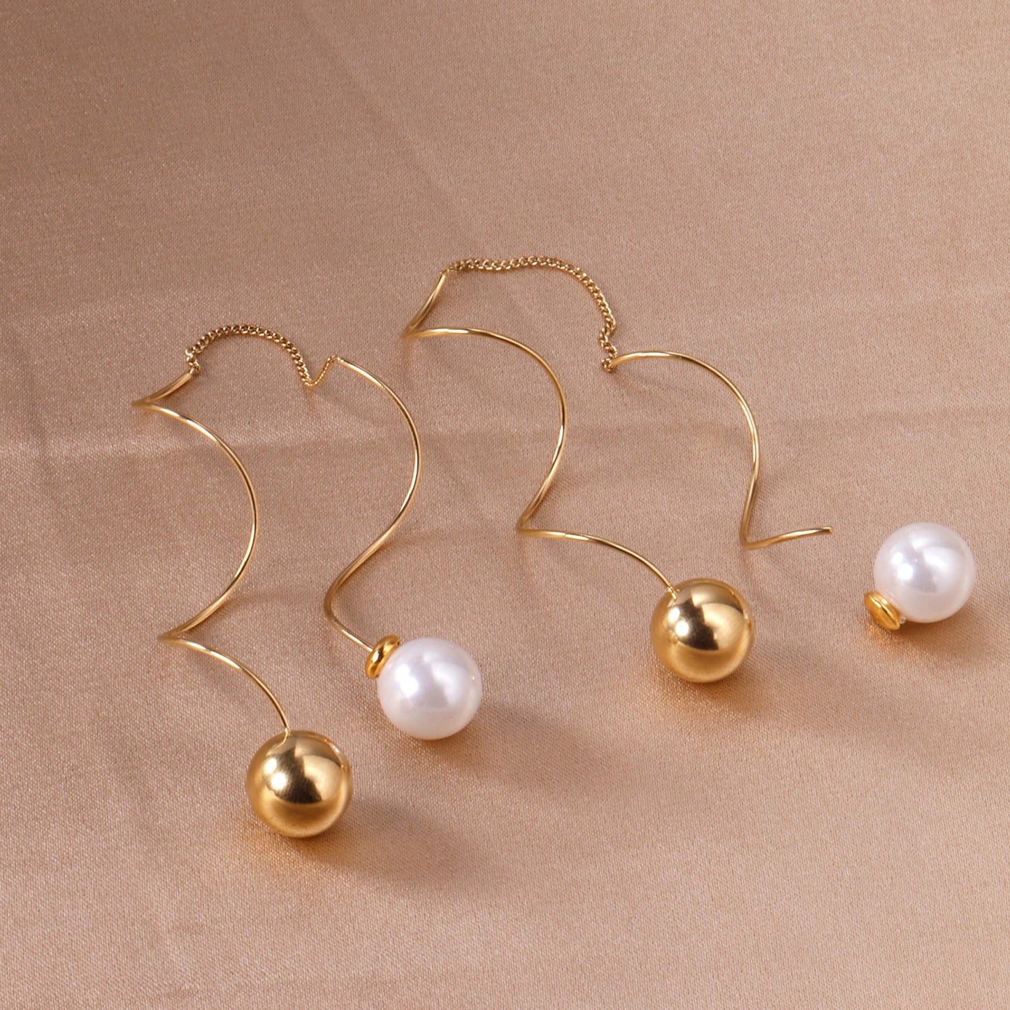 10mm steel beads + 10mm pearl stud earrings